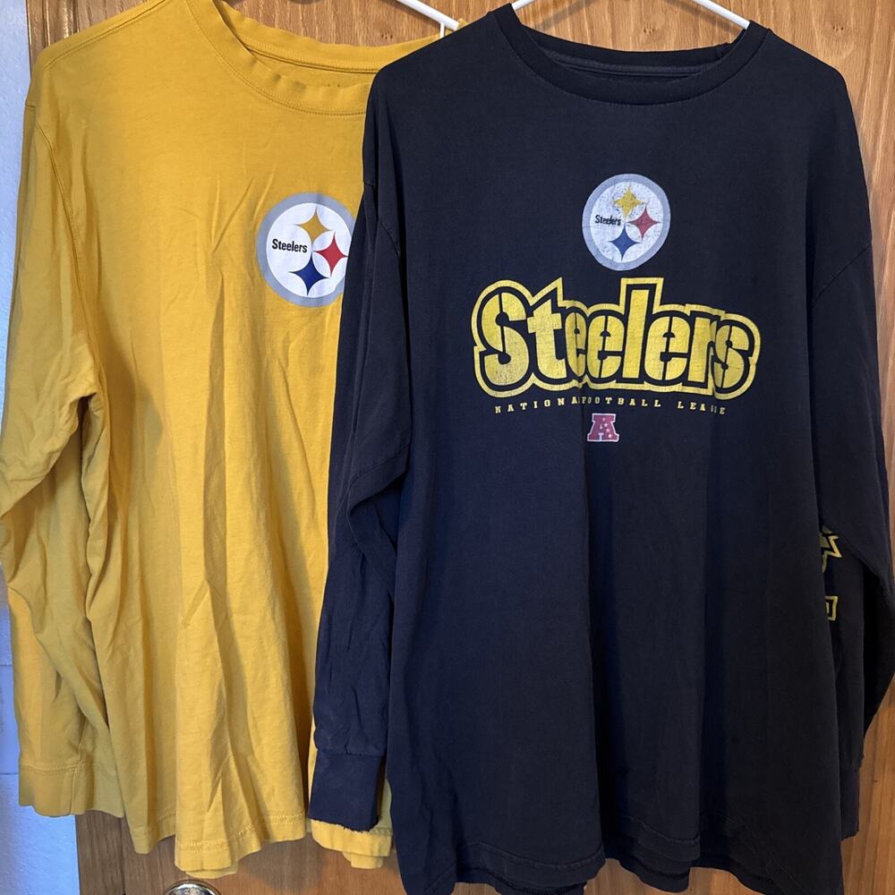 VERY WORN Pittsburgh Steelers Long Sleeve Shirts Men's XL Lot of 2 Black & Gold